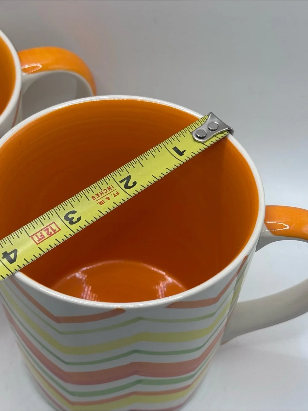 CRATE & BARREL Bright Chevron Coffee Mugs, Citrus Orange/Yellow/Green, Set Of 2